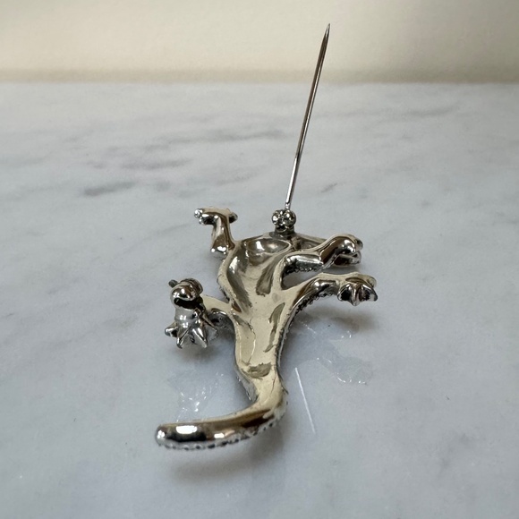 Vintage Emmons Salamander Lizard Brooch Pin Red Rhinestone Silver-Tone Metal - Picture 10 of 12